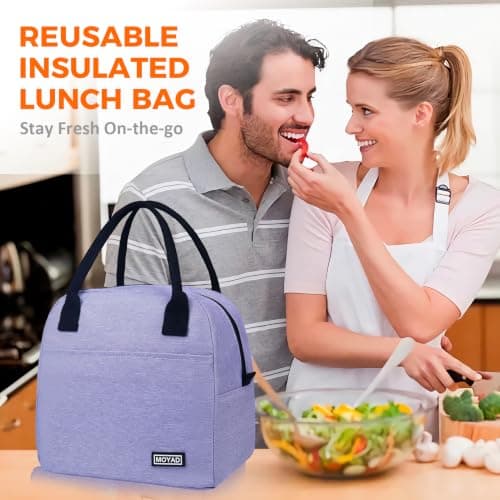 Moyad Lunch Bags for Women, Reusable Insulated Cooler Lunch Box, Lunch Tote Cool Bag for Men Adults Large Picnic Bag for Work Travel Picnic Camping Outdoor, Purple — view 6