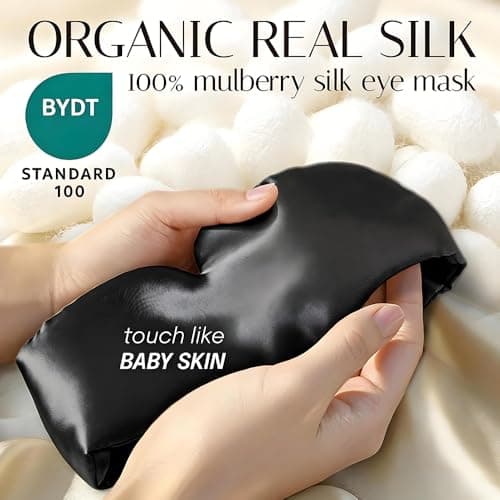 BYDT Mulberry Silk Sleep Mask, Large Blackout for Side Sleeper Black — view 2
