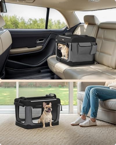 Feandrea Collapsible Dog Crate, Portable Pet Travel Crate for Small Dogs, 60 x 42 x 42 cm, Oxford Fabric Pet Carrier with Mesh Doors, Storage Pocket, Ink Black PDC016B01 — view 2