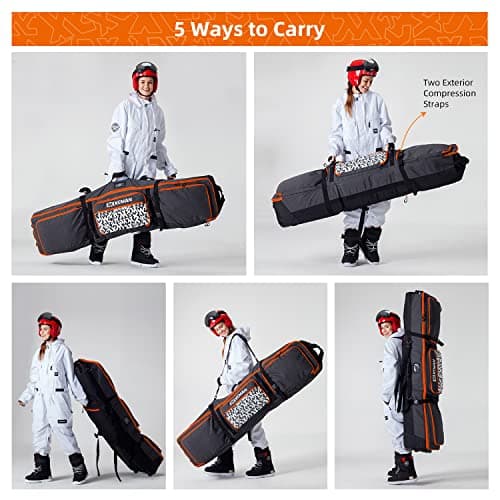 XCMAN Padded Snowboard Bag with Wheels, Extendable Roller Ski Bag for Air Traveling Adjustable Length - Extra Long/Wide/Deep,Waterproof - with Protection Ribs — view 6