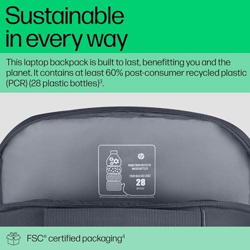 HP Everyday Backpack for 16" Laptop, Made with 600D Recycled Polyester, 21L, Padded Compartment, Water Resistant, Grey — view 5