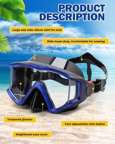 Lorrtta Snorkelling Set Adults with Dry Snorkel, 180° Wide View Anti-Fog Diving Mask, Lightweight Snorkel and Mask Set for Swimming & Travel – Black Blue — view 2