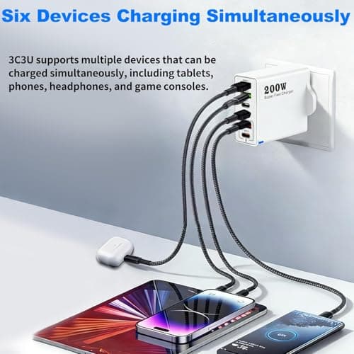 200W USB C Charging Station 6-Port with PD 100W/65W/45W/20W, 3USBC＋3USBA — view 4