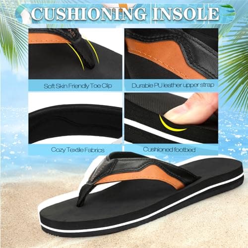 HAOLIRA Flip Flops Men Arch Support Summer Beach Travel Orthotic Walking Thong Sandals Non Slip Lightweight Comfortable Outdoor Pool Shoes UK Size 8-13 (04 Tawny/Black 41/US 7) — view 4