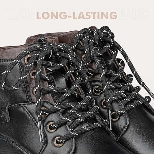 Stepace Round Shoelaces [2 Pairs] Heavy Duty Boot Shoe Laces for Hiking Work Boots Black White-120(Dots) — view 3