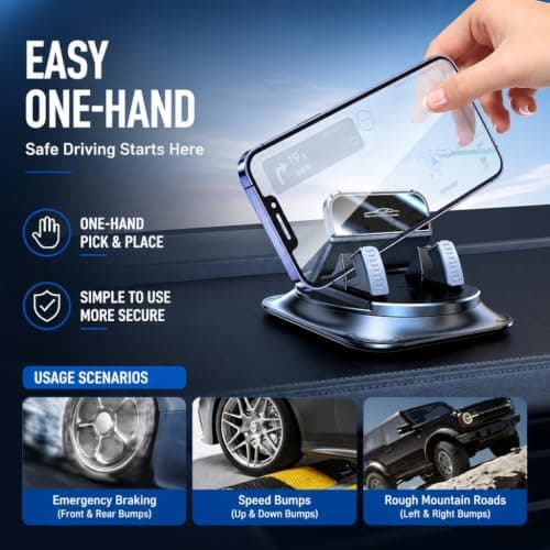Woeetuop Car Phone Holder for Car, 360° Dashboard Phone Mount with Auto Lock, Anti-Slip Adhesive Base & Mirror Panel, Rotatable Mobile Phone Holder for Navigation, Most Smartphones — view 5