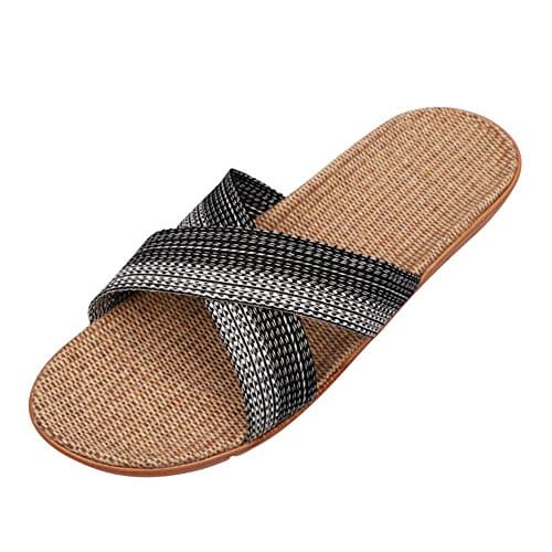 ITODA Unisex Non-Slip Linen Flip Flops Summer Couples Mule Sandals Home Open Toe Slippers Moisture Wicking Flax Sole Indoor Flats Shoes Slippers Breathable Floor Drag — view 2
