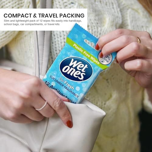 3 Pack Wet Ones Antibacterial Hand Wipes – 36 Wipes, Plastic Free, Cucumber Fragrance, Travel Size Hand Cleaning Wipes for Home, Office, School Car Travel Everyday Fresh Cleaning & On the Go Use — view 5