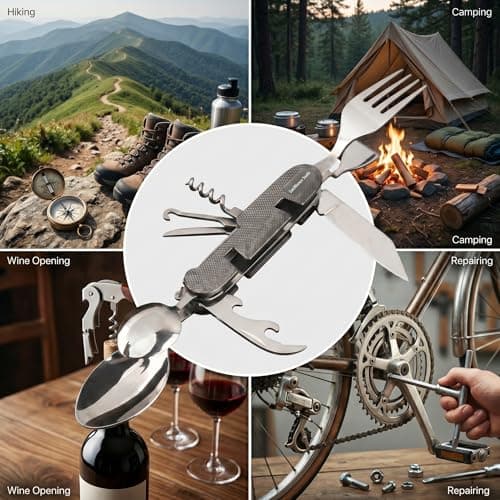 LuzNLinea Tools Portable 10-in-1 Camping Utensils - Detachable Travel Utensils Flatware Set - Compact Camping Multitool with Spoon, Fork, for Outdoor Adventures (Grey) — view 5
