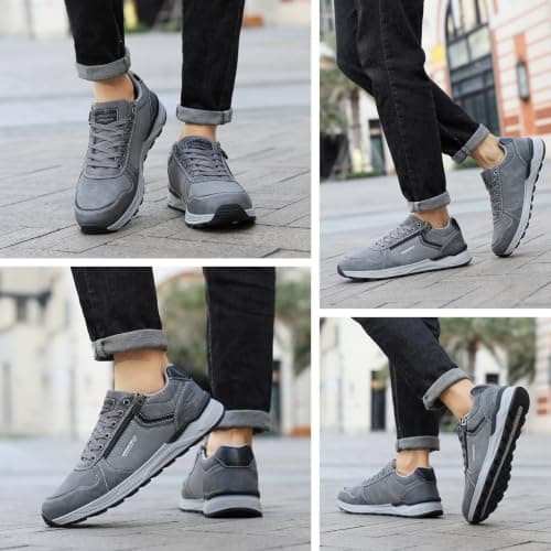 Mens Trainers Casual Shoes with Zip Non Slip Breathable Sneakers Grey — view 2