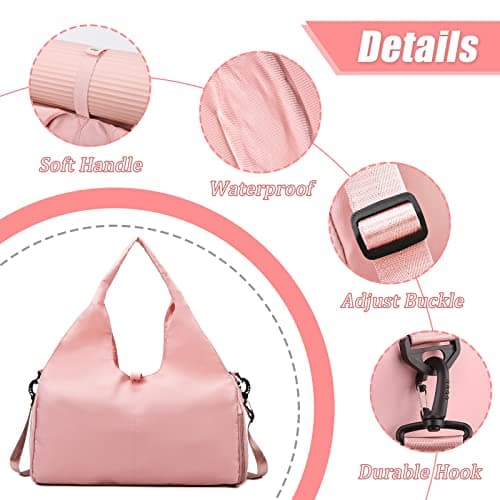 Gym Bag Womens, Yoga Mat Bag Sport Travel Bag with 2pcs Shoes Compartment, Waterproof Sports Gym Bag for Sport Travel Hiking (Pink) — view 4