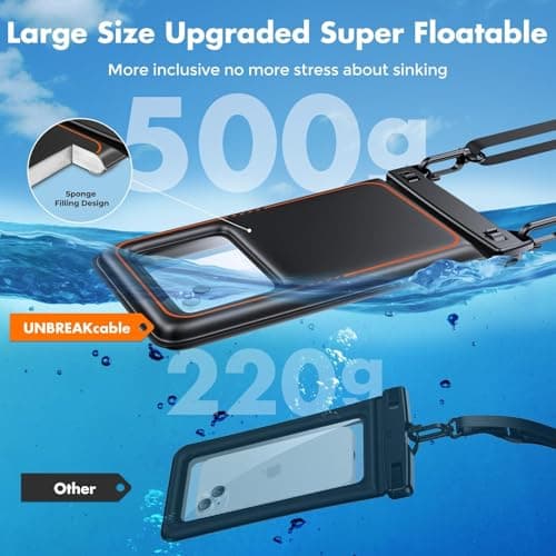 UNBREAKcable Large Waterproof Phone Pouch Floating [IPX8 Waterproof] [Up to 9.5"] [Sponge Cushion] Phone Case Dry Bag for iPhone 17 Air 16 15 14 13 12 11 Pro Max, Samsung Galaxy S25 S24 Ultra -2 Pack — view 6