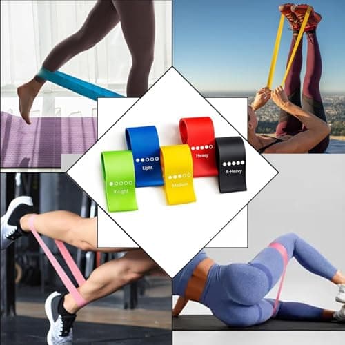 YUNYU Resistance Bands Set of 5, Heavy Duty Exercise Band with Colour-Coded Strength Levels for Yoga Pilates Strength Training, Premium Rubber Fitness Equipment for Women & Men, Includes Storage Bag — view 5