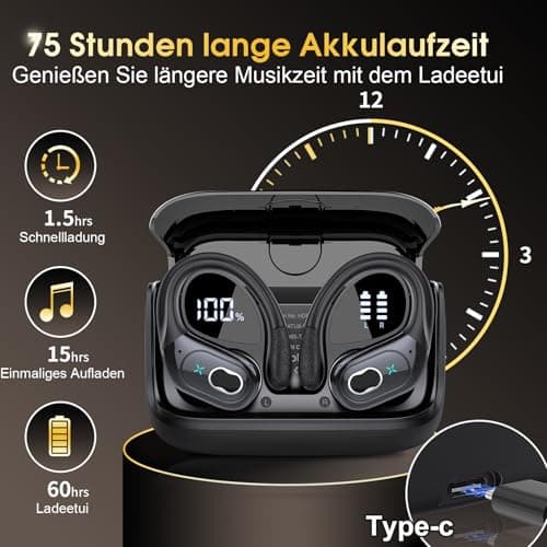 Aptkdoe Wireless Earbuds, 75H Bluetooth 5.4 Headphone Sport Ear Hooks, App — view 2