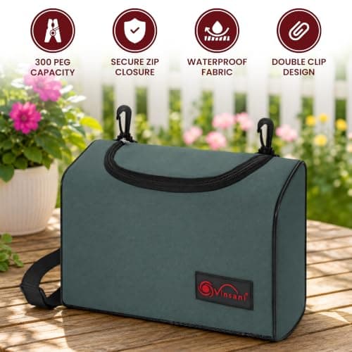 Vinsani Premium Peg Bag Holds 300 Pegs, Zippered & Hanging Clothesline Bag — view 3