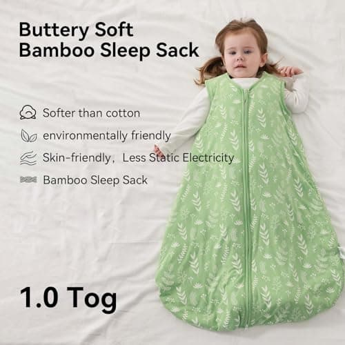 ToyaTec Baby Sleeping Bag 1.0 Tog 2 Pack,Super soft Rayon Made from Bamboo,Baby's Bamboo fiber Pure Organic Sleeping Sack Spring Summer Autumn(Green,S) — view 3