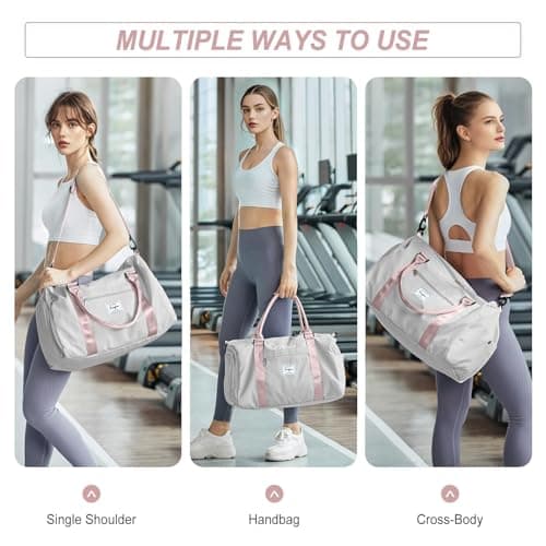 HYC00 Gym Bags Women Men Sports Duffle Bag with Shoes Compartment & Wet Pocket,Travel Duffel Bags for Women Large Weekend Overnight Holdall for Hospital Swimming Carry on Hand Luggage Bags,Gray Pink — view 6