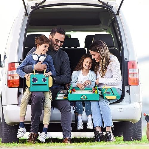 COOLJOY Kids Travel Tray for Toddler Car Seat, 2 in 1 Kids Lap Tray with Robot Backpack and Transparent Erasable Surface, Play Trays for Cars, Educational Travel Toys for Kids Toddlers Boys Girls — view 6