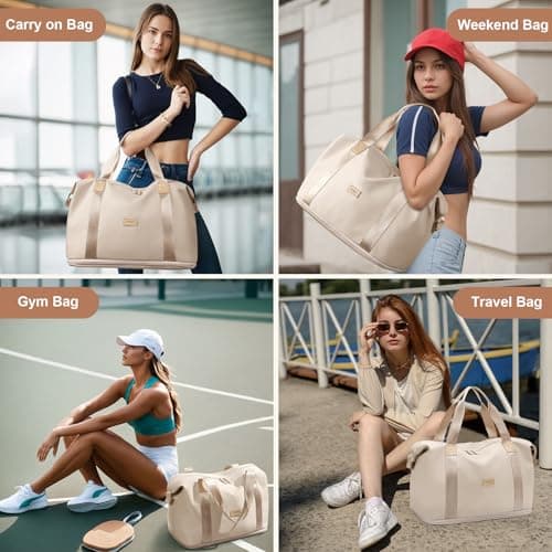 VNINE Travel Bag for Women, Expandable Weekend Bags Sports Gym Bag Waterproof Overnight Bag Carry On Bag Lightweight Hospital Bag Duffel for Airplane Flight Beige — view 6