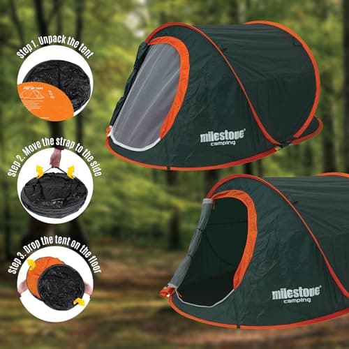 Milestone Camping Pop Up 1 Person Tent, Water-Resistant 2000mm — view 4