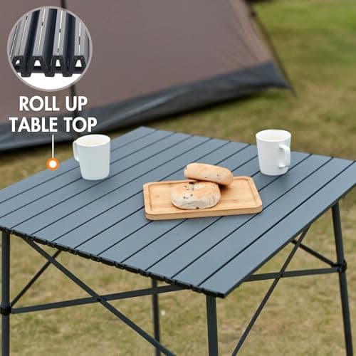 Portal Aluminium Folding Camping Table 70x70cm Square Roll Up Top 4 Person Compact Garden Table with Carry Bag for Picnic Camp Backyard BBQ — view 3