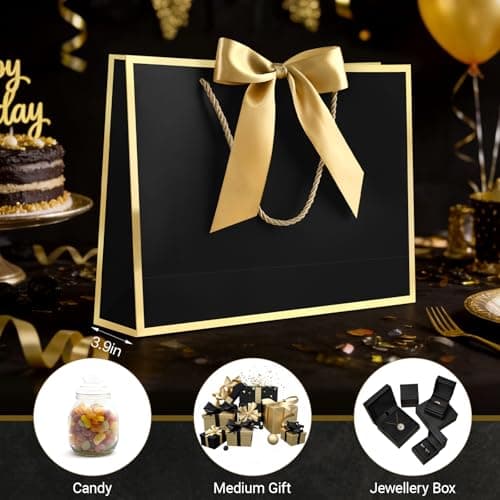 YoungTree Medium Black Gold Foil Frame Gift Bag 28x20x10 cm — view 4