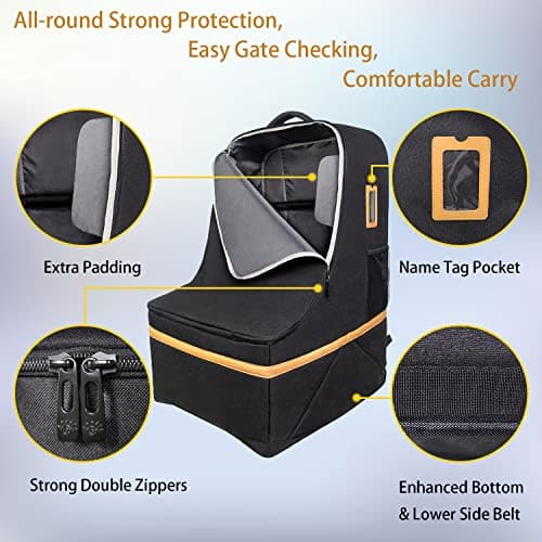 Hap Tim Car Seat Travel Bag, Padded Carseat Cover for Airplane, Portable Car Seat Carrier for Airport Essentials, Infant Car Seat Travel Backpack, Family Travel Accessories, Black（CSTB-2242） — view 5