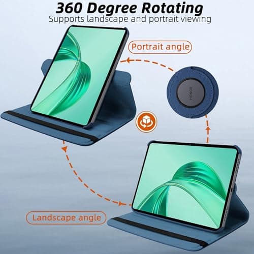 360 Rotation Case for Honor Pad X8a 2024, PU Leather Protective Cover with Rotating Stand & Auto Sleep/Wake (Navy Blue) — view 4