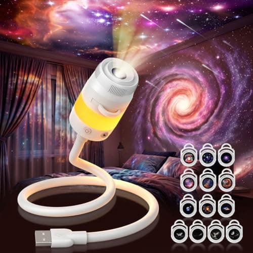 HD Smart Dynamic 5D Holographic Night Light Projector, Smart HD with 13 Films, 3-in-1 USB Plug & Play 360° Adjustable Ceiling Projector for Bedroom, Car & Ocean Starry Sky