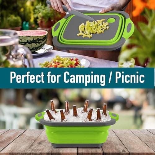 Collapsible Cutting Board with Drain for Camping Picnic BBQ Collapsible Sink Tub Dish Wash Basin Portable Dish Tub Foldable Dishpan for Home Kitchen — view 3