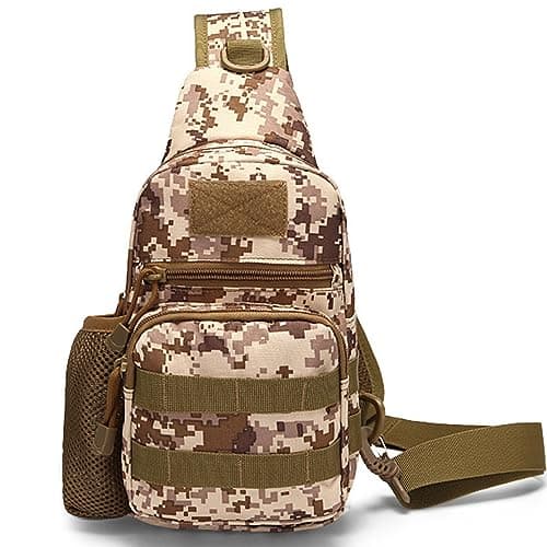 RTGGSEL Men's Waterproof Sling Bag Chest Shoulder Backpack Crossbody Bag Daypack with Earphone Hole for Travel, Hiking,Cycling (Desert Camouflage)