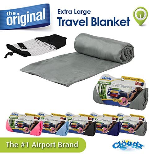 Cloudz Extra Large Airplane Travel Blanket for Your Flight, Car, Camping, Home or Comforting Warmth Anywhere! Includes Warm Cozy Pockets for Your Feet and a Travel Bag - Charcoal — view 2