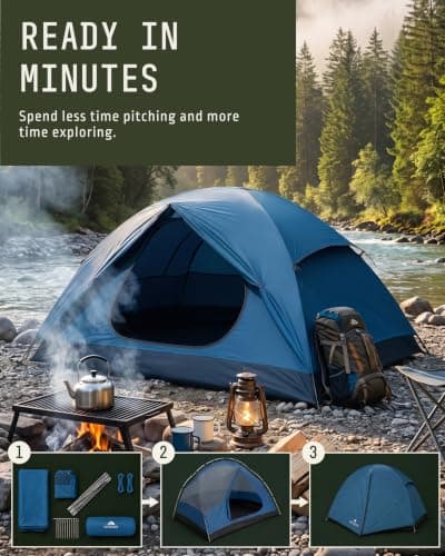 Voyager 2 Man Tent - Waterproof, Windproof, Quick Setup, Spacious 2-Person Camping Tent, Durable, Lightweight Outdoor Shelter, Ideal for Hiking, Backpacking, Camping- 225x135x110cm (Navy) — view 6