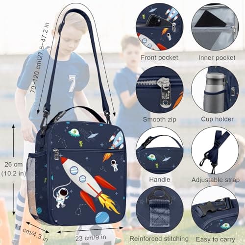Clastyle Space Insulated Lunch Bag Star Large Thermal Cooler Bag for Kids Picnic Lunch Box Tote, Rocket — view 4