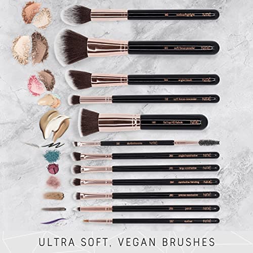 Niré Beauty Professional Makeup Brush Set, Vegan, 15pc, Black Rose Gold — view 2