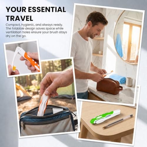 2Pcs Folding Toothbrush, Portable Travel Toothbrush Set, Lightweight Soft Tooth Brush for Travel, Camping, Hiking, Office (Green & Orange) — view 6