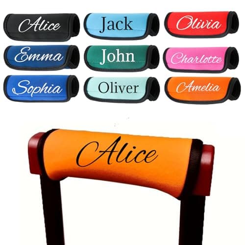 Personalised Luggage Handle Wrap with Name, Custom Travel Suitcase Handle Cover, Soft Comfort Identifier Tag, Universal Size 15.5 x 14 cm (1, 9 Colors to Choose, One Size)