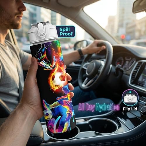 Susfyhya Game Boys Water Bottle with Straw, 750ml Gamer & Football Drinks Bottle with Flip Top Lid, Leakproof Reusable Water Bottles with Strap, Gym Bottles for Boys Men, Football Gifts for Boy — view 4