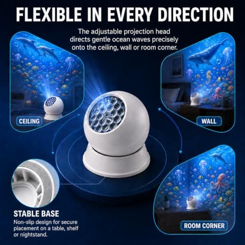 runpeak Ocean Projector Light Dynamic Rotating LED Projector Light, Ocean Wave Projector, 360° Rechargeable USB Ocean Wave Night Light for Bedroom Living Room, Energy Class D — view 5