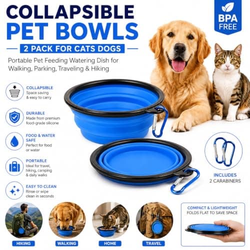 Collapsible Dog Bowls 2 Pks, Portable Silicone Dog Travel Bowls with Carabiner Clips, Foldable Food & Water Bowl for Dogs & Cats, Adjustable Pet Feeding Dish for Walking, Hiking, Camping & Travel — view 3