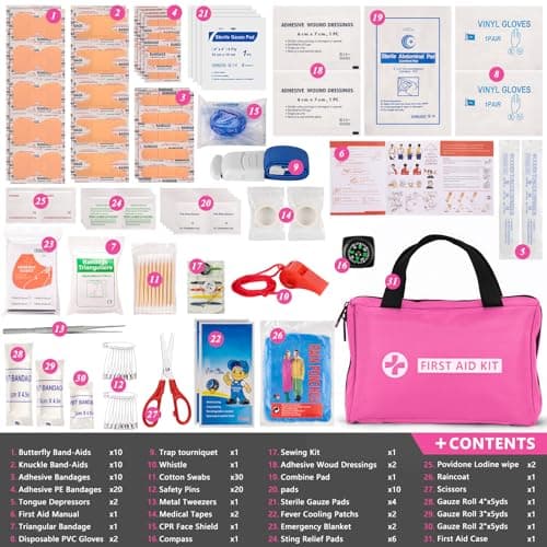 HLWDFLZ Car Emergency Kit - Portable Air Compressor, Winter Travel, Safety Kit for Cars, Trucks (Pink) — view 2