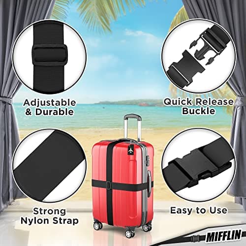 Luggage Straps - Black, 78" Long, 2 Inches Wide, 4 Pack - Adjustable Nylon Belt for Travel Suitcases & Bags - by Mifflin — view 2