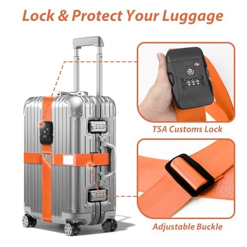 Linpr Adjustable Cross Luggage Straps with TSA Approved Locks, Orange — view 4