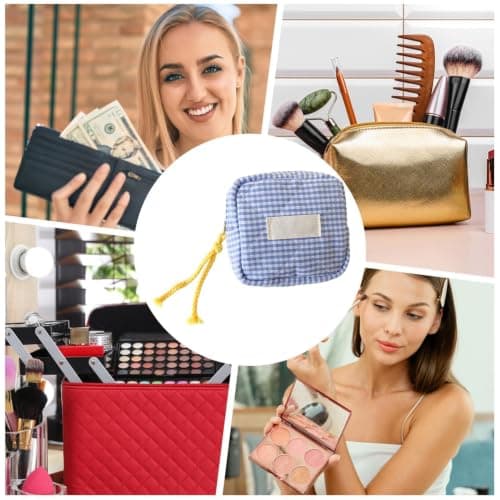 Small Cosmetic Bag Portable Multipurpose Square Check Design — view 5