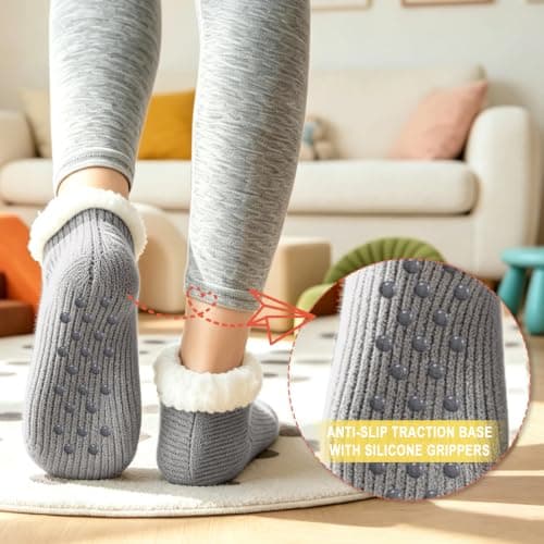 RJVZVEJH Fluffy Slipper Socks Women, Knitted Thick Cosy Non Slip Gripper Socks with Soft Warm Lined for Winter Home Floor Bed — view 5