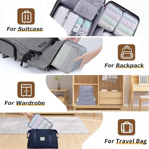 LANSKLBD 6/8 Set Packing Cubes for Suitcases Travel Luggage Packing Organizers,Travel Accessories Essentials Luggage Organizer with Shoe/Tioletry/Laundry Bag (Grey, 8 set) — view 5