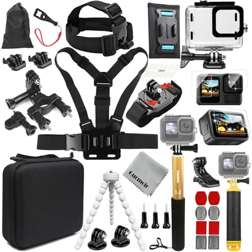 Gurmoir Accessory Kit for Gopro Hero 13 12 11 10 9 Camera, Essential Accessories Kit with Waterproof Case Backpack Strap Floating Grip Bundle Pack for Gopro 13 12 11 10 9 Camera(DT16)