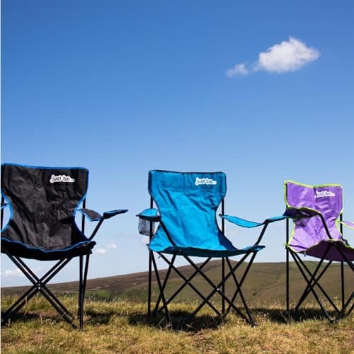 just be... Camping Chair (2 Pack) – Lightweight, Foldable & Portable Outdoor Seat with Armrests, Cup Holder & Carry Bag | For Adults & Kids | Garden, Beach, Festival & Fishing – Black/Blue Trim — view 2