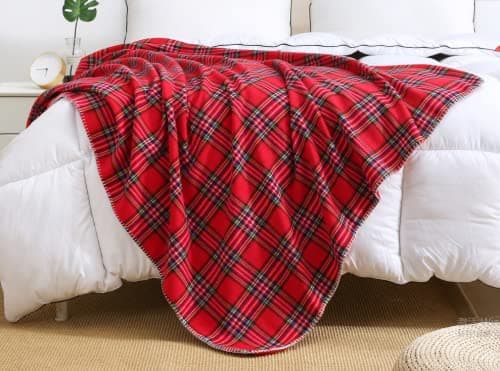 Beskie Fleece Throw Blanket for Sofa Couch Bed Travel | Red Black Tartan Plaid Pattern Check Home Decor Decorative Throw Blankets | Warm Cozy Christmas Blanket | 51" x 63" — view 6