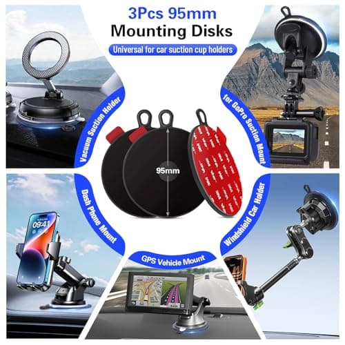 volport 3 Pack Dashboard Pad Mounting Disk for Suction Cup 95mm/3.74" Heat Resistant Adhesive Sticky Pad for Dash Cam, Sat Nav, Windshield, Phone Holder, GPS, Tablet and More — view 2